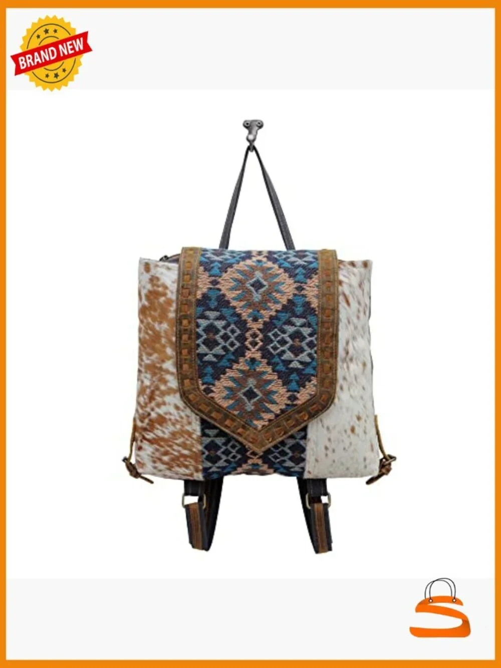 Women's Leather Western Backpack Flapover Upcycled Cowhide Daypack